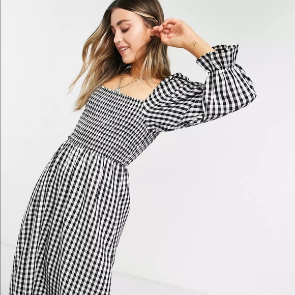 New Look shirred midi dress in black check - US 0 - Picture 3 of 7